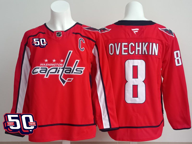 Men 2025 Washington Capitals #8 Ovechkin Red Fanatics Home Premium NHL Jersey style 4